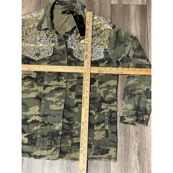 NEW L&B Lucky & Blessed Jacket Denim Sequin camouflage Womens S - Picture 9 of 9